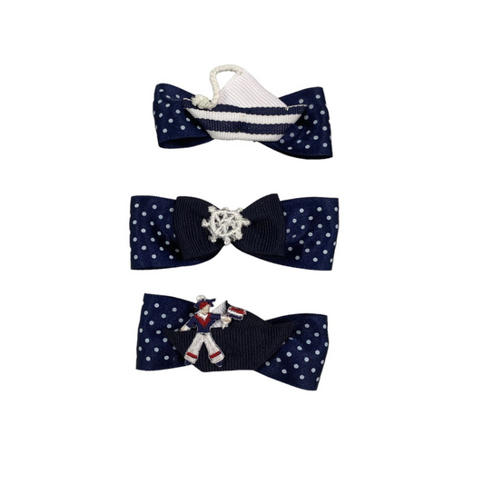 Dog Hair Bow Clips Set of 3 Marine