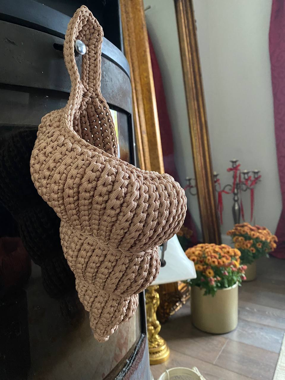 Spiral Shell Storage Hanging Basket in Taupe
