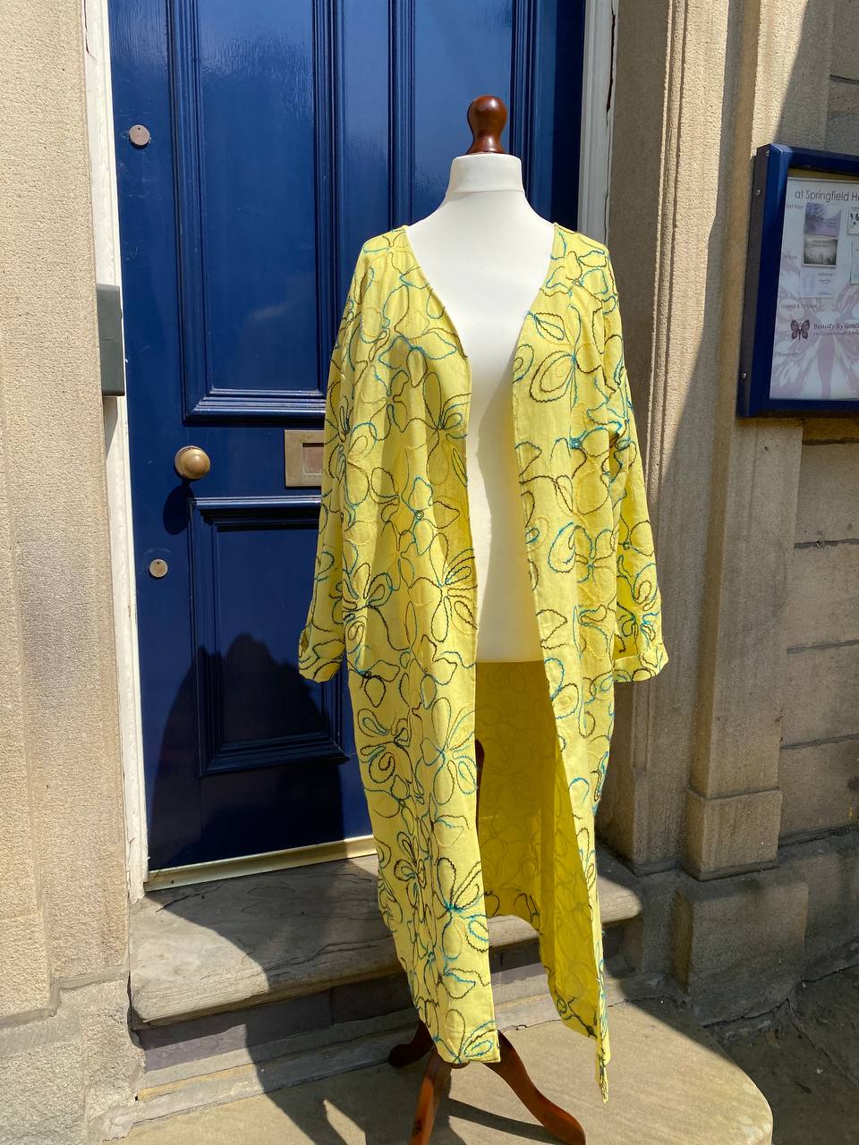Women's Cardigan Linen Cotton Embroidery Maxi Dress Yellow Summer Andaman