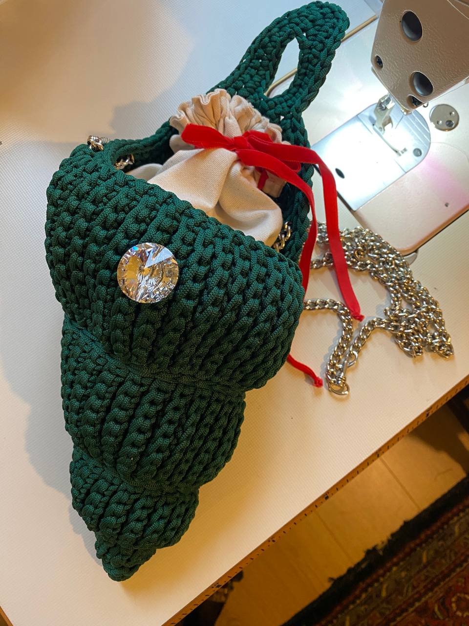 Seashell Crochet Bag in Green with Swarovski Button