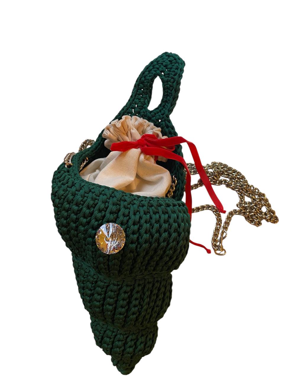 Seashell Crochet Bag in Green with Swarovski Button